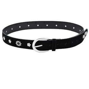 Black Belt with Engraved Floral Silver Studs